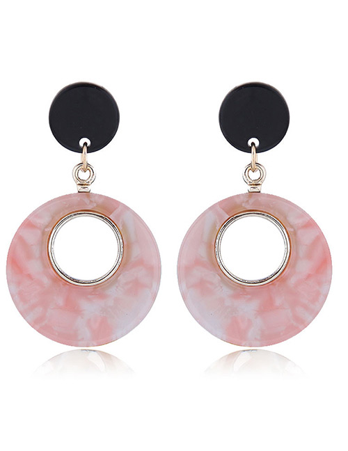 Simple Pink Round Shape Decorated Earrings