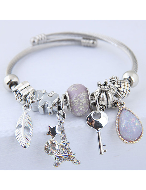 Elegant Light Purple Key&tower Pendant Decorated Bracelet