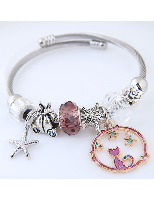 Elegant Purple Starfish&cat Pendant Decorated Bracelet