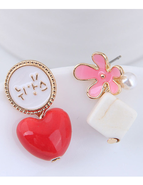 Elegant Pink+red Heart Shape&flower Decorated Earrings