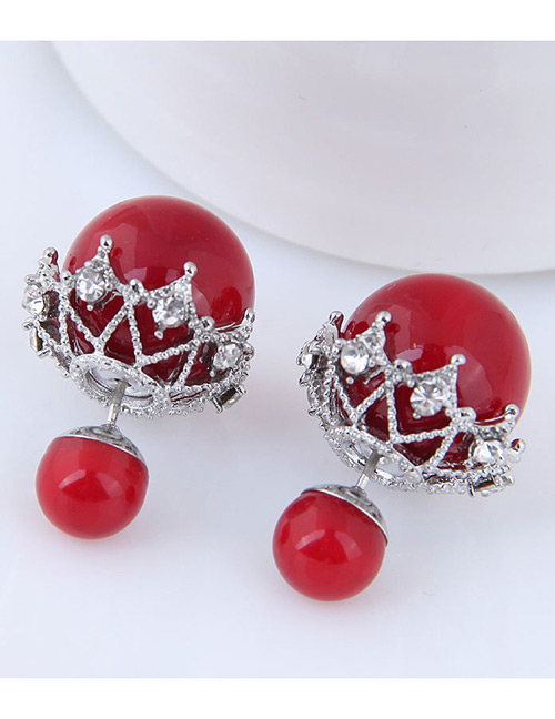 Elegant Red Pearls&diamond Decorated Simple Earrings
