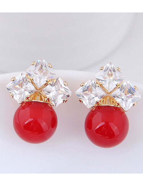 Elegant Red+white Pearls&diamond Decorated Simple Earrings