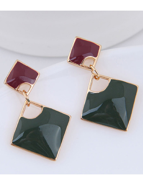Elegant Red+green Square Shape Design Color Mathcing Earrings
