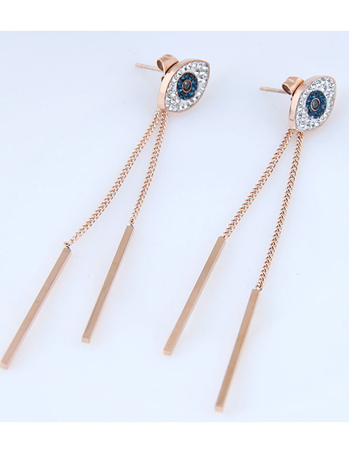 Fashion Rose Gold+sapphire Blue Eye Shape Decorated Earrings