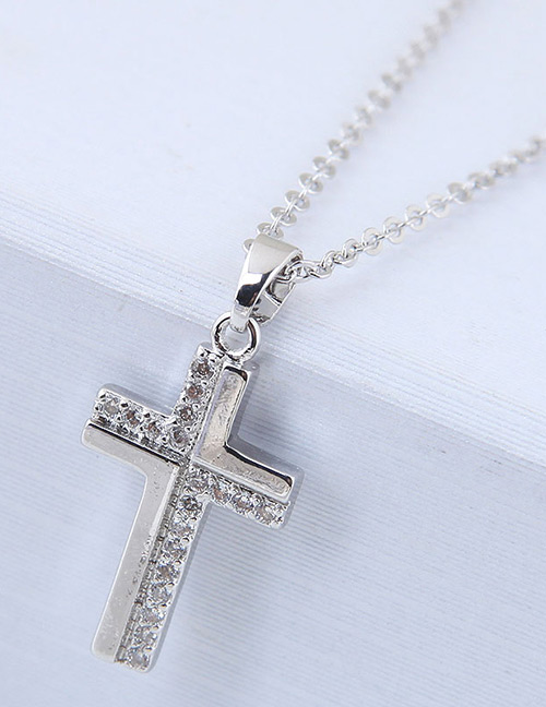 Elegant Silver Color Cross Shape Decorated Necklace