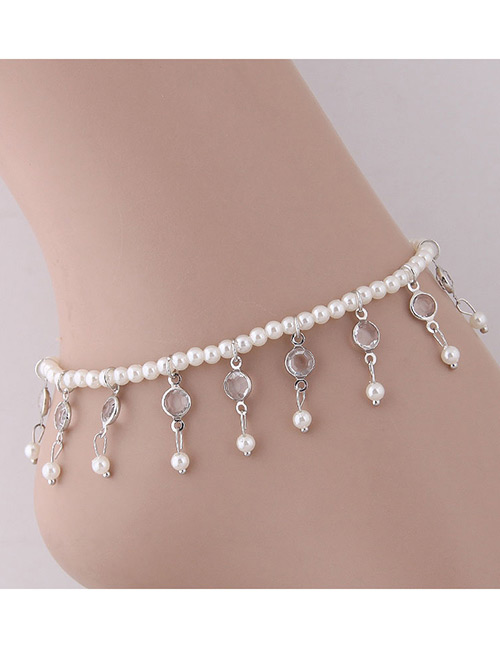 Elegant Silver Color Pearls Decorated Tassel Anklet