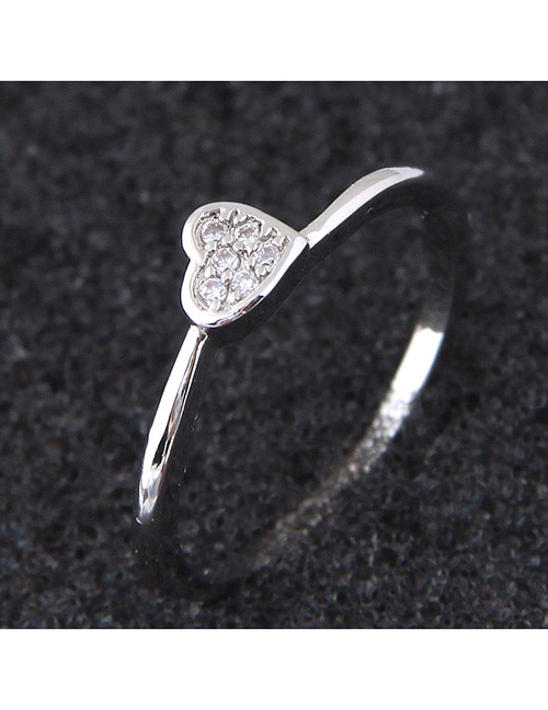 Elegant Silver Color Heart Shape Decorated Pure Color Ring