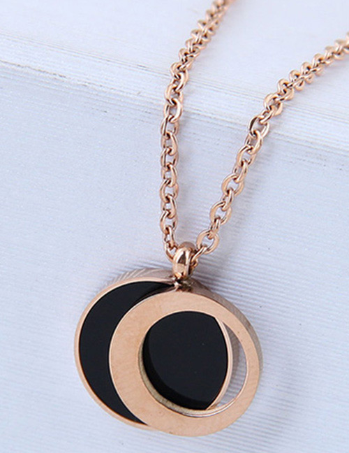 Fashion Rose Gold+black Round Shape Decorated Necklace