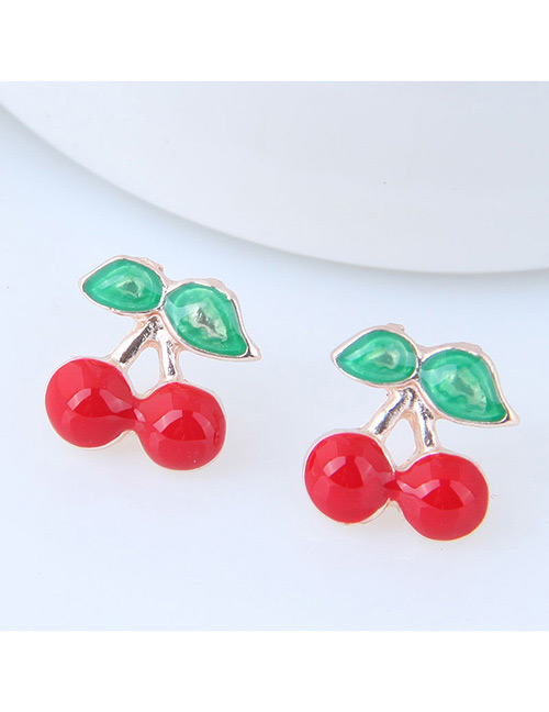 Fashion Red+green Cherry Shape Decorated Earrings (12 Pcs)