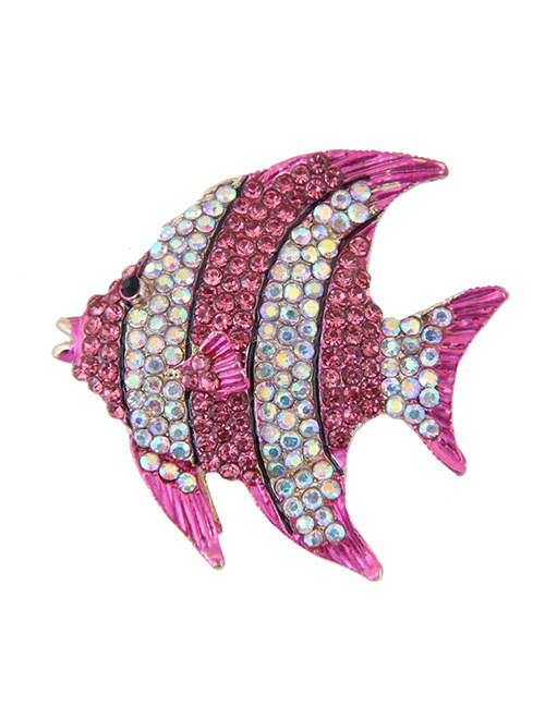 Fashion Pink Full Diamond Design Fish Shape Brooch