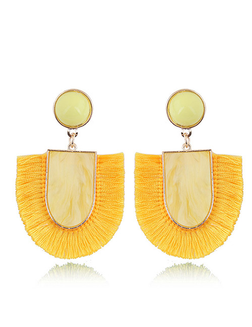 Elegant Yellow U Shape Design Tassel Earrings