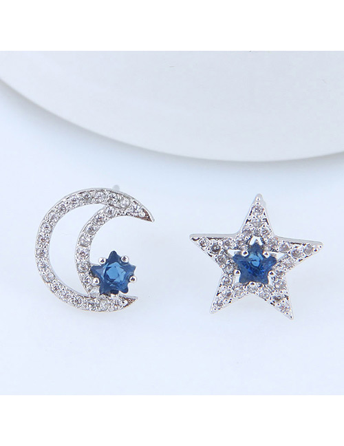 Sweet Silver Color Moon&star Shape Design Earrings