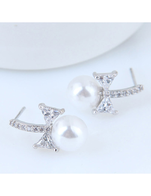 Sweet Silver Color Bowknot Shape Design Simple Earrings