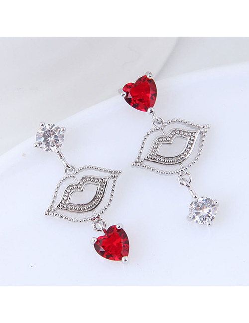Elegant Red Lips Pendant Decorated Asymmetric Earrings