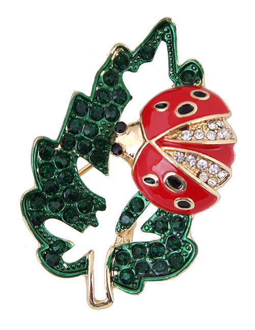 Elegant Red+green Leaf&ladybug Shape Design Brooch