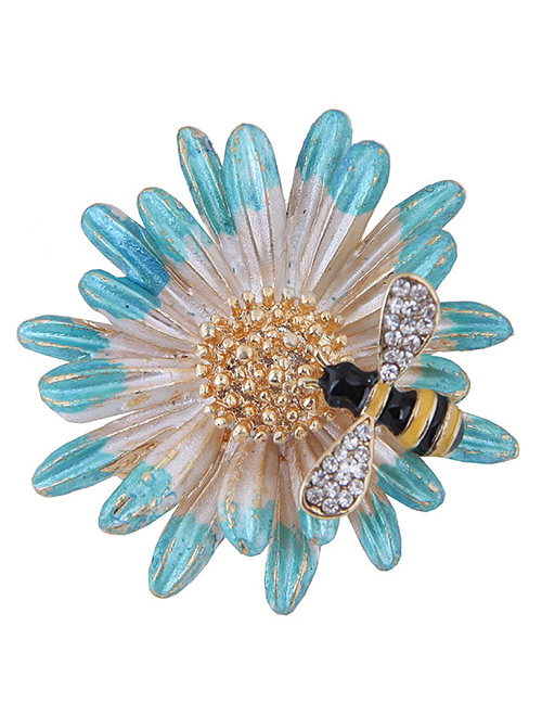 Elegant Blue+white Bee&flower Shape Decorated Brooch