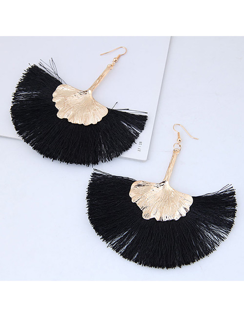 Fashion Gold Color+black Leaf Shape Decorated Tassel Earrings