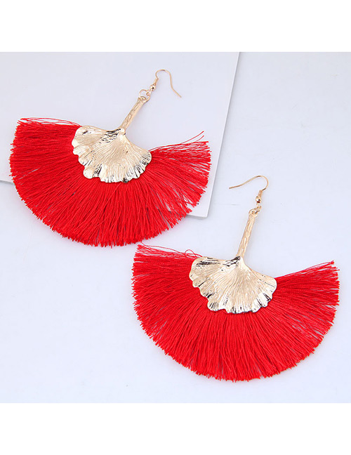 Fashion Gold Color+red Leaf Shape Decorated Tassel Earrings