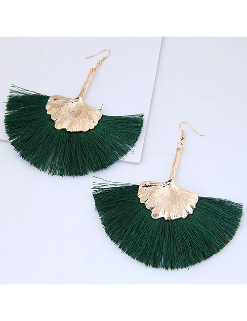 Fashion Gold Color+green Leaf Shape Decorated Tassel Earrings