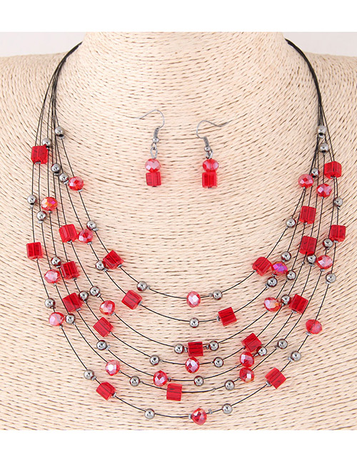 Fashion Red Bead&crystal Decorated Multi-layer Jewelry Set