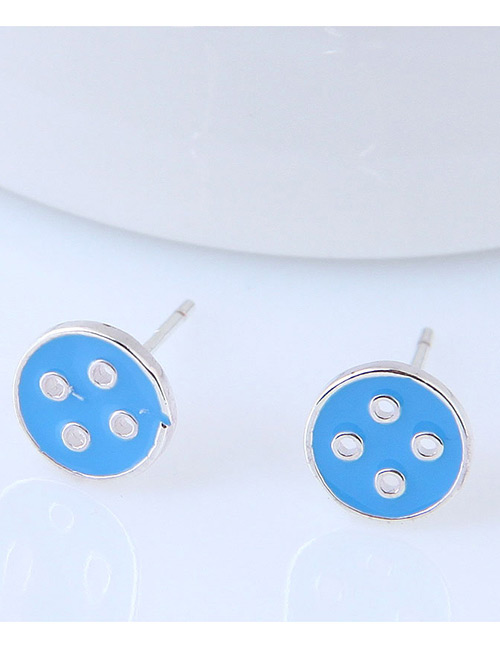 Fashion Blue Button Shape Decorated Earrings