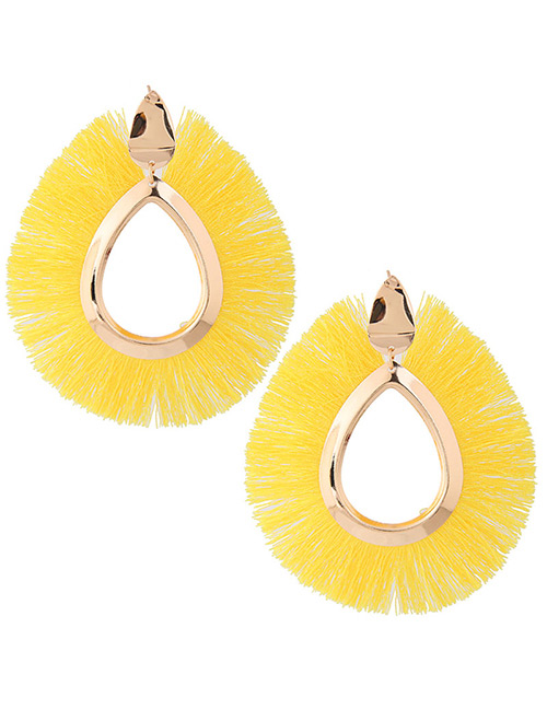 Fashoin Yellow Tassel Decorated Pure Color Earrings