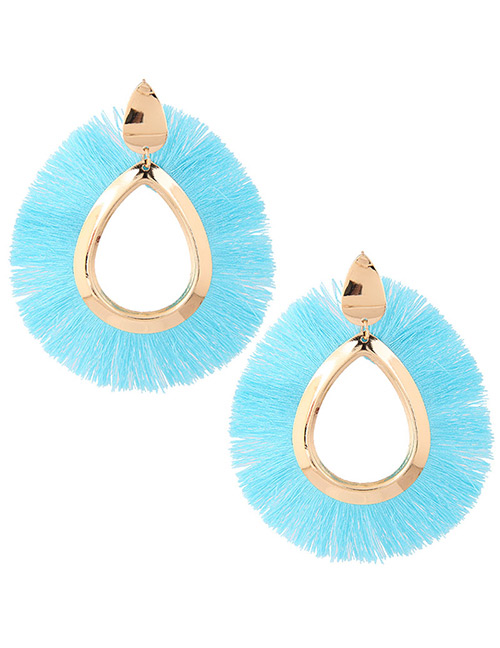 Fashoin Blue Tassel Decorated Pure Color Earrings