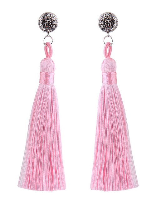 Fashoin Pink Diamond Decorated Tassel Earrings