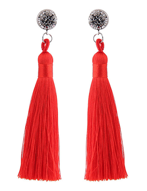 Fashoin Red Diamond Decorated Tassel Earrings