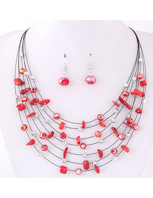 Fashoin Red Bead Decorated Multi-layer Jewelry Set