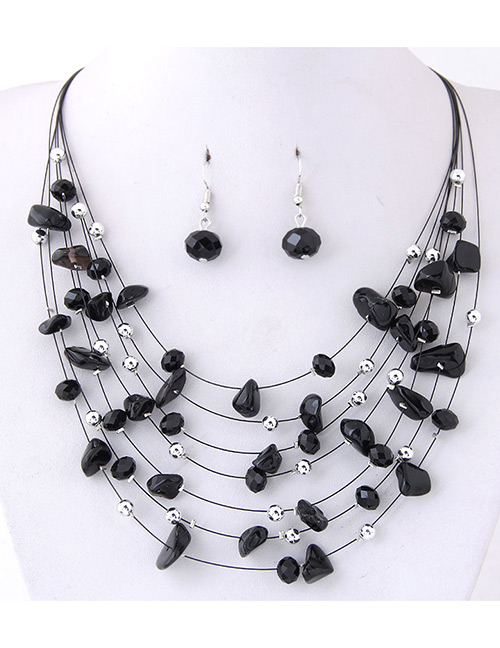 Fashoin Black Bead Decorated Multi-layer Jewelry Set