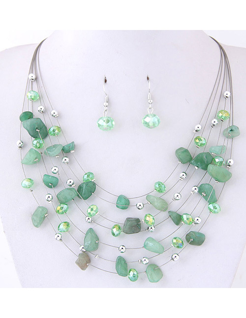 Fashoin Green Bead Decorated Multi-layer Jewelry Set