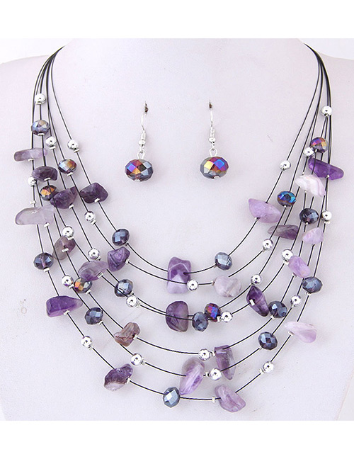 Fashoin Purple Bead Decorated Multi-layer Jewelry Set