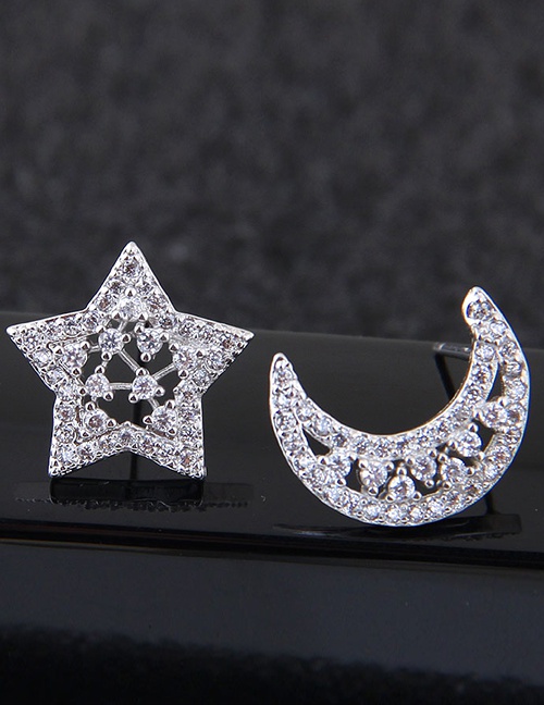 Sweet Silver Color Moon&star Shape Design Pure Color Earrings