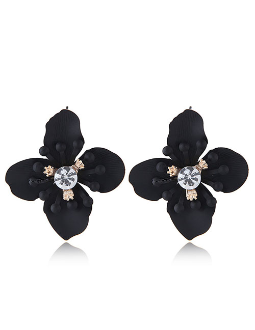 Fashion Black Flower Shape Decorated Earrings