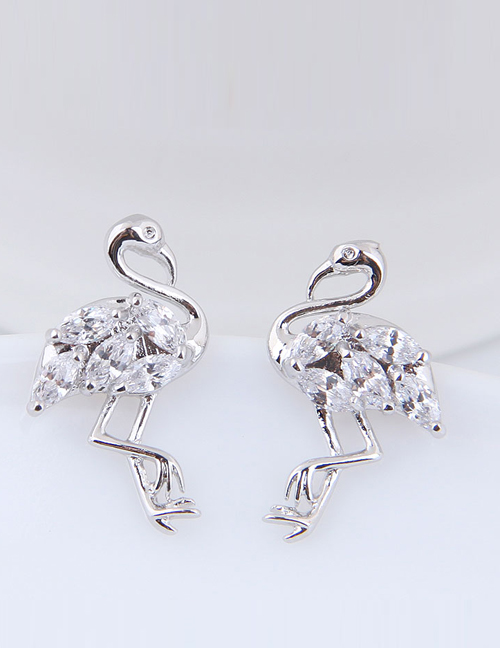Fashion Silver Color Swan Shape Decorated Earrings