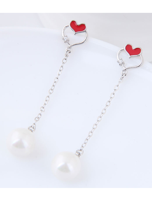 Fashion Red+silver Color Heart Shape Decorated Earrings