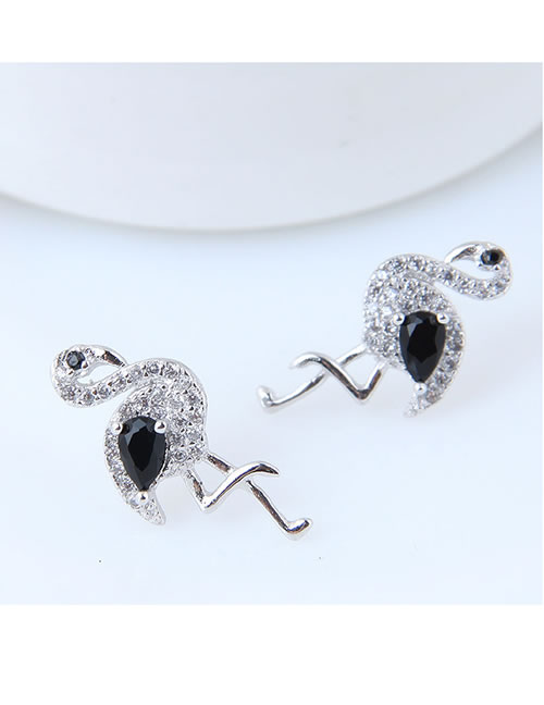 Sweet Silver Color+black Swan Shape Design Color Mathcing Earrings