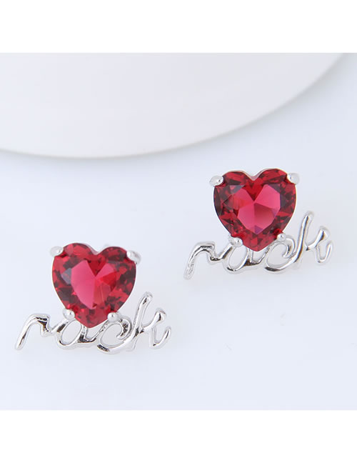 Sweet Red Heart Shape Diamond Decorated Earrings