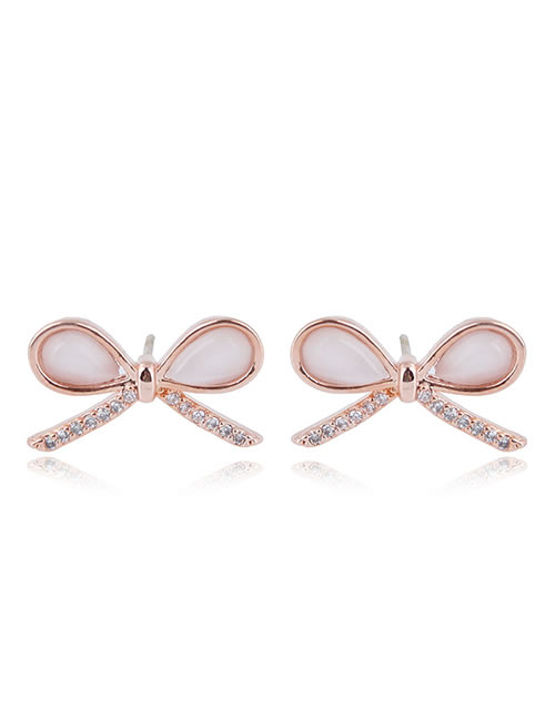 Sweet Rose Gold Full Diamond Design Bowknot Shape Earrings