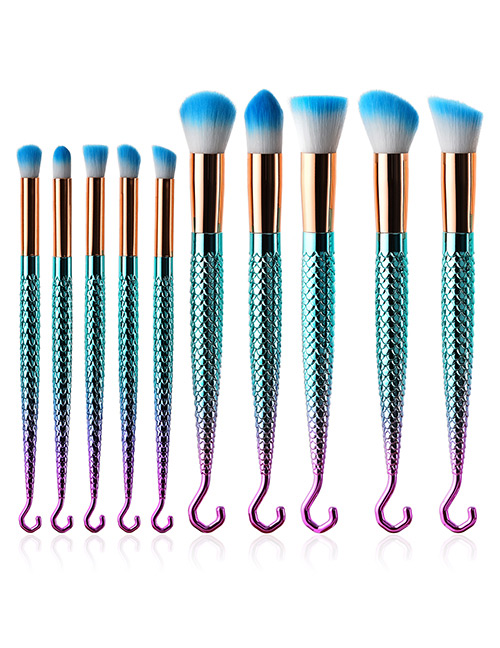 Fashion Blue+green Hooks Shape Decorated Makeup Brush (10 Pcs )