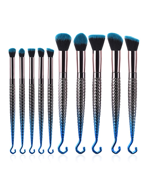Fashion Blue Hooks Shape Decorated Makeup Brush(10 Pcs )