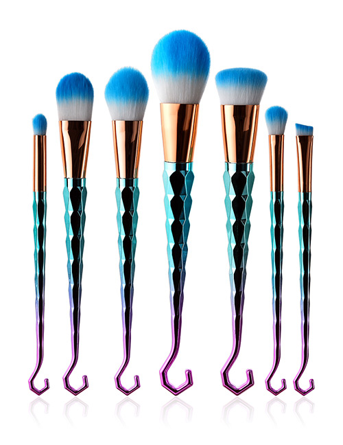Fashion Blue+purple Hooks Shape Decorated Makeup Brush(7 Pcs )