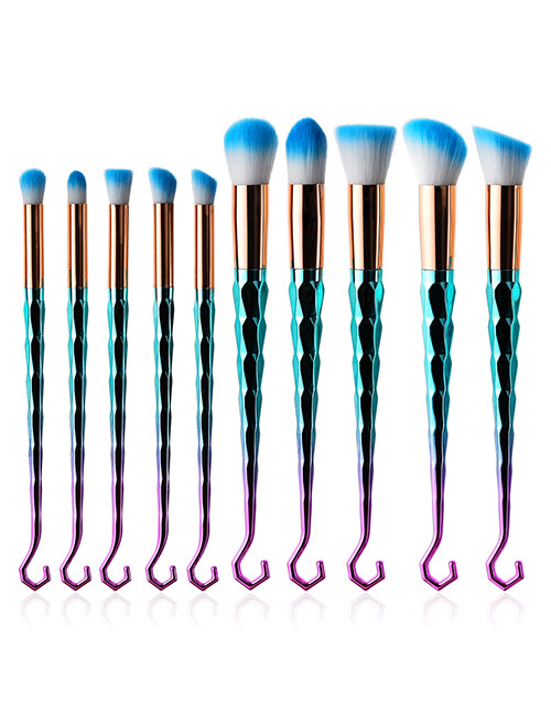 Fashion Blue+purple Sector Shape Decorated Makeup Brush(10 Pcs )
