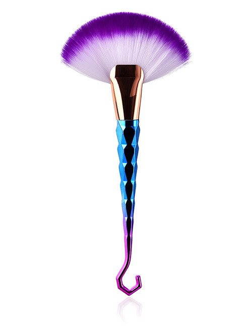Fashion Blue+purple Sector Shape Decorated Makeup Brush