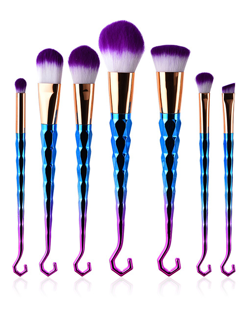 Fashion Blue+purple Hooks Shape Decorated Makeup Brush(7 Pcs)