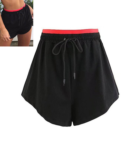 Fashion Black Color Matching Decorated Shorts