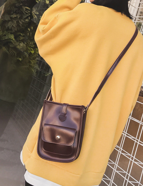 Fashion Dark Brown Pure Color Decorated Shoulder Bag