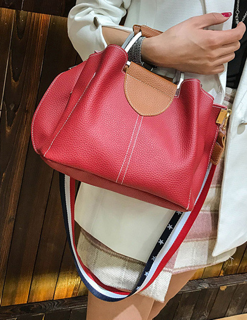 Fashion Red Pure Color Decorated Handbag