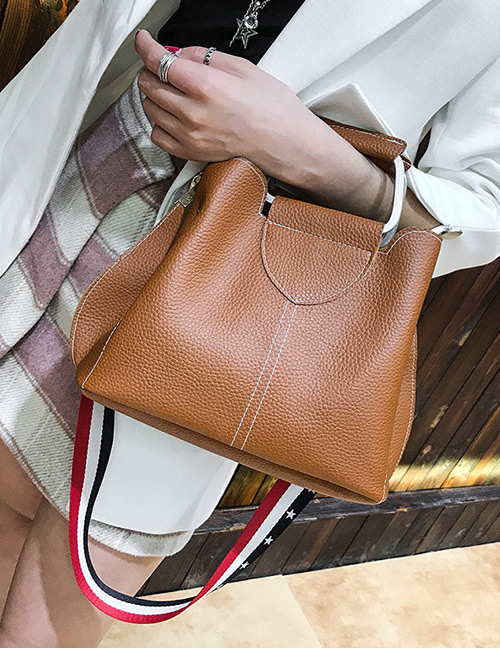 Fashion Brown Pure Color Decorated Handbag